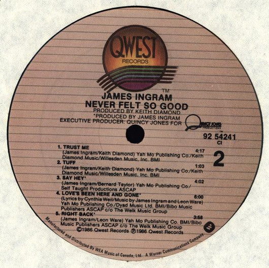 James Ingram - Never Felt So Good Vinyl Record