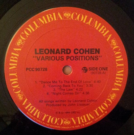 Leonard Cohen - Various Positions Vinyl Record