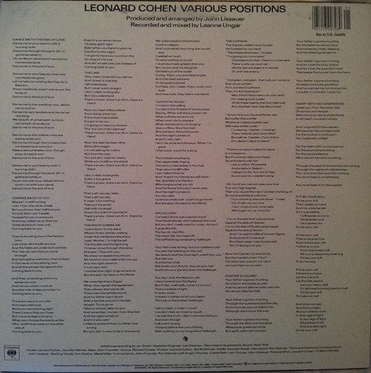 Leonard Cohen - Various Positions Vinyl Record
