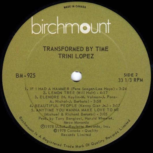 Trini Lopez - Transformed By Time Vinyl Record
